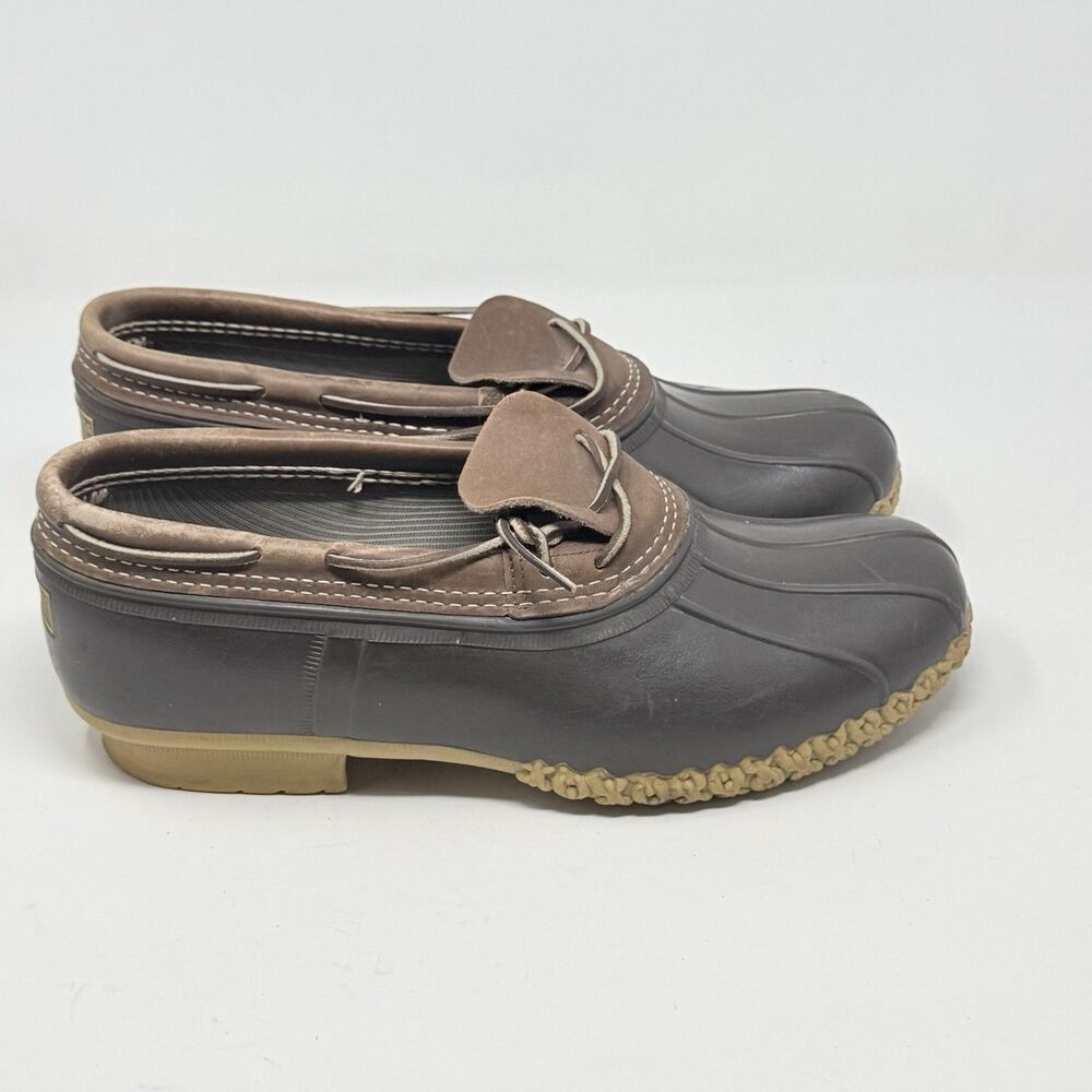 L.L. Bean Duck Boots Low Shoes Mens 13 Wide Brown Leather Rubber Moc Waterproof